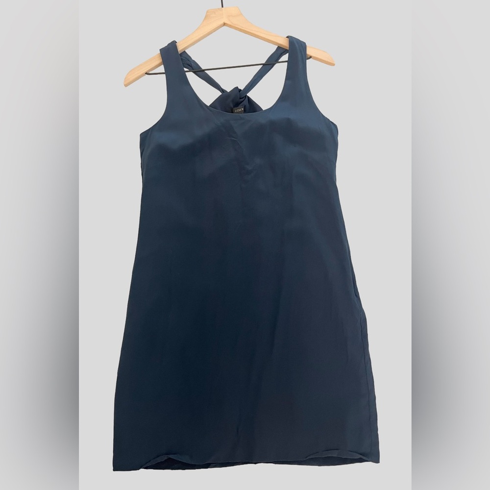 J. Crew Navy Blue 100% Silk Sleeveless Twisted Back Shift Sheath Dress Size 0